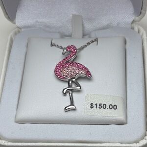 NEW IN BOX Pink Flamingo Sterling  Pendant Necklace With Swarovski Elements